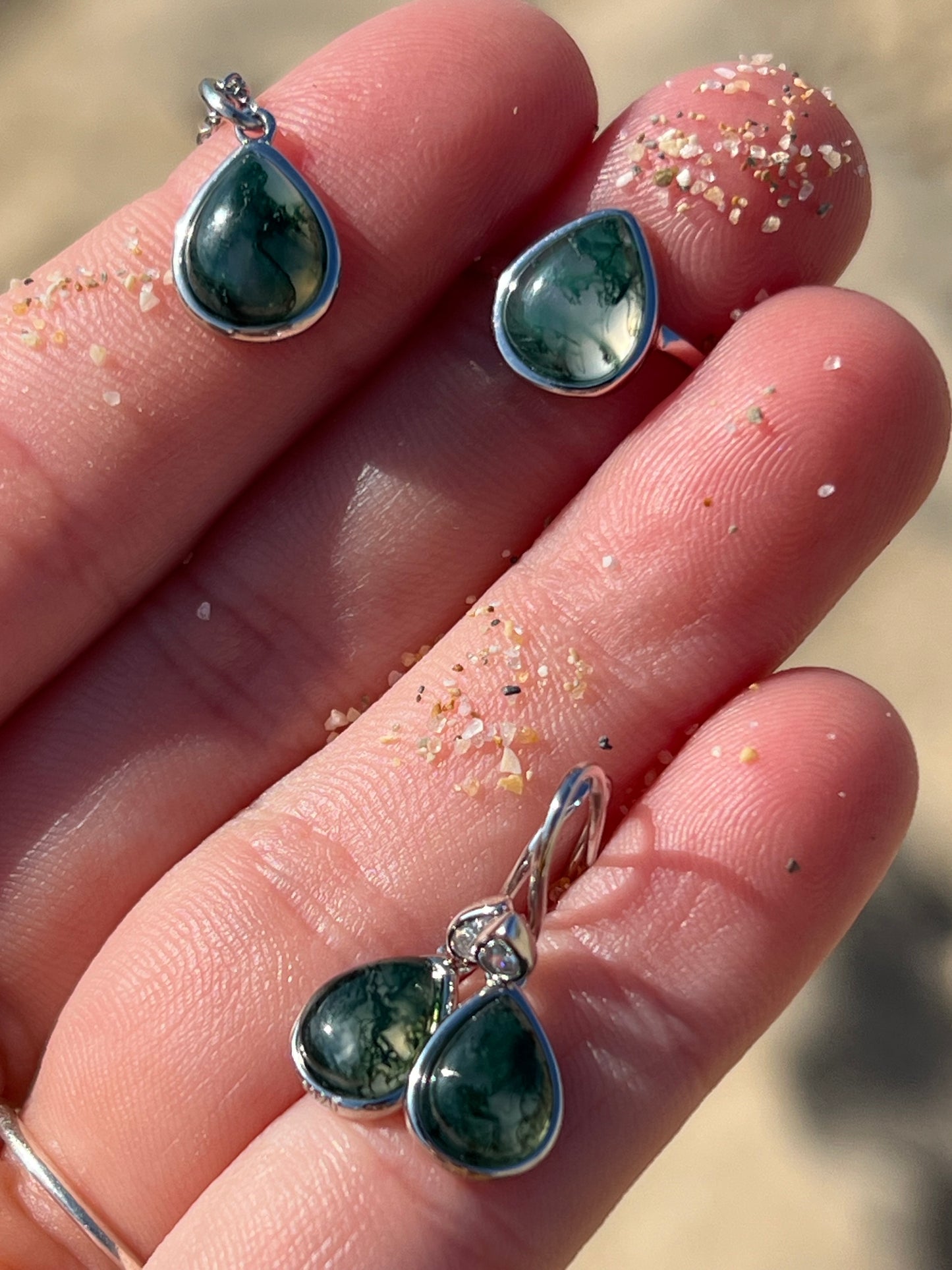 Healing Moss Agate S925 Sterling Silver Set