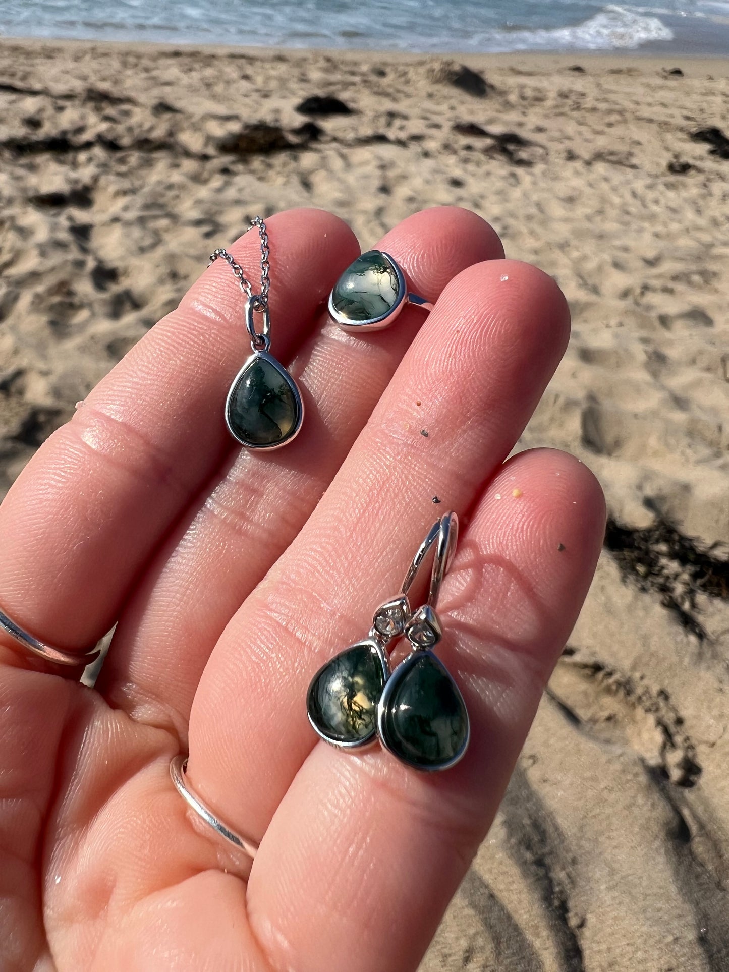 Healing Moss Agate S925 Sterling Silver Set